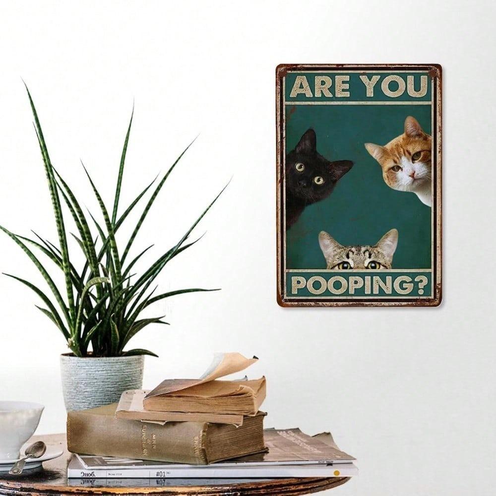Funny Black Cat Pooping Vintage Tin Sign 8x12 Inches Retro Wall Decor for Bathroom, Home, Bar, Cafe, Novelty Gift