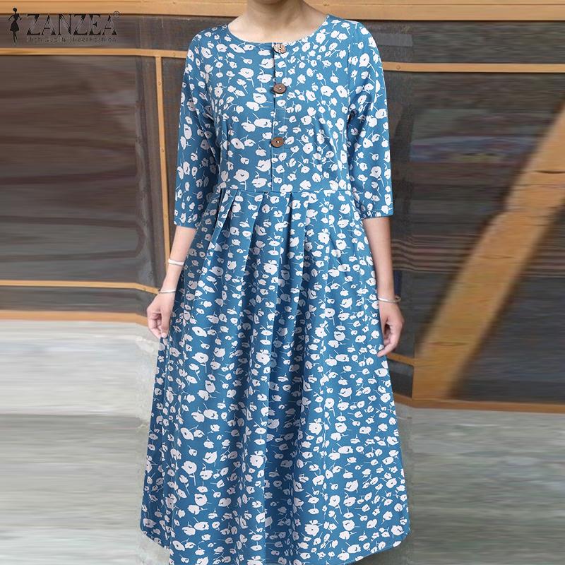 

ZANZEA Весеннее женское длинное платье-рубашка с цветочным принтом