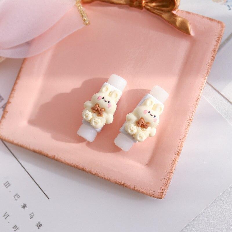 2Pcs Charger Cable Winder Protector White Bear Cartoon Saver Data Line Protective Case Earphone Cord Sleeve Cover Wire Organizer