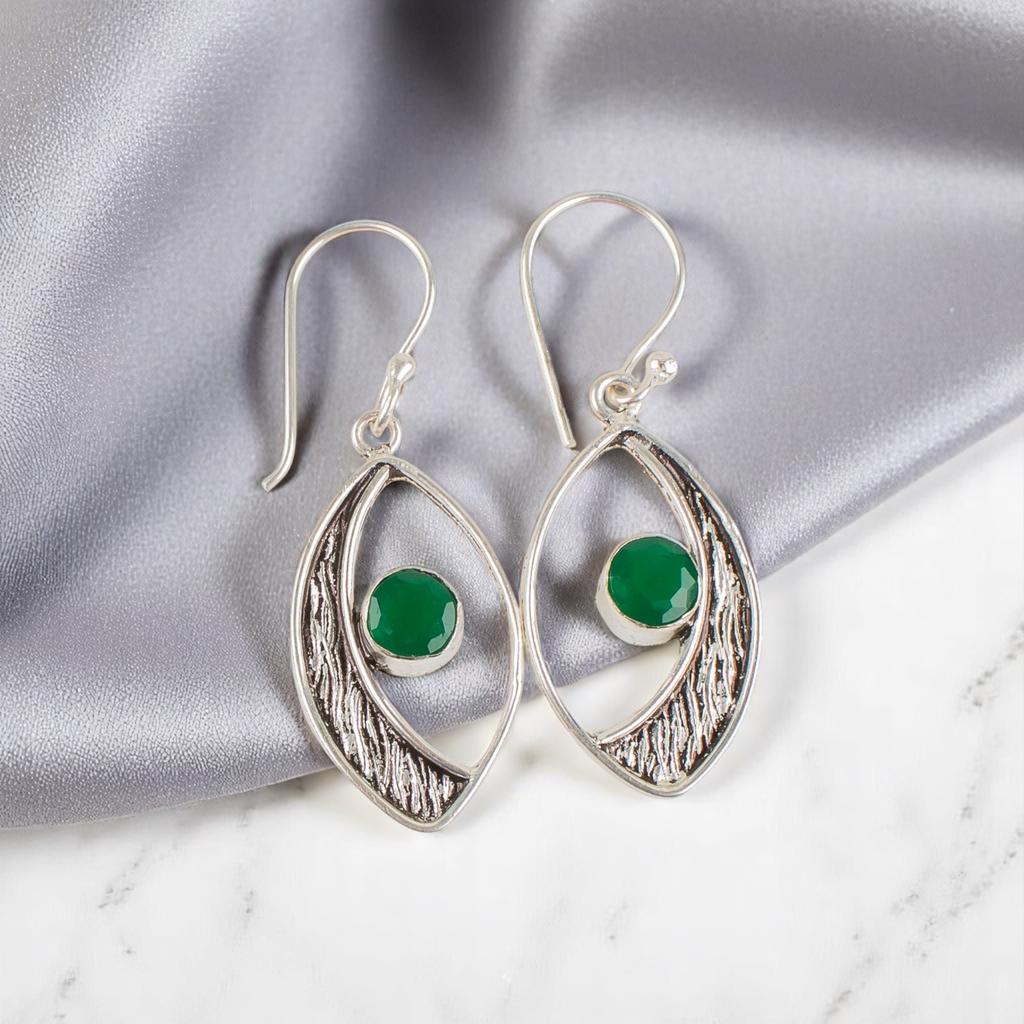 Green Onyx Gemstone 925 Sterling Silver Jewelry Handmade Dangle Earrings 1.60" EE-61-15