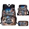 Kids Dinosaur Backpack Set Elementary School Oxford Fabric Ergonomic Back Support Breathable Lightweight 3-Piece Kit
