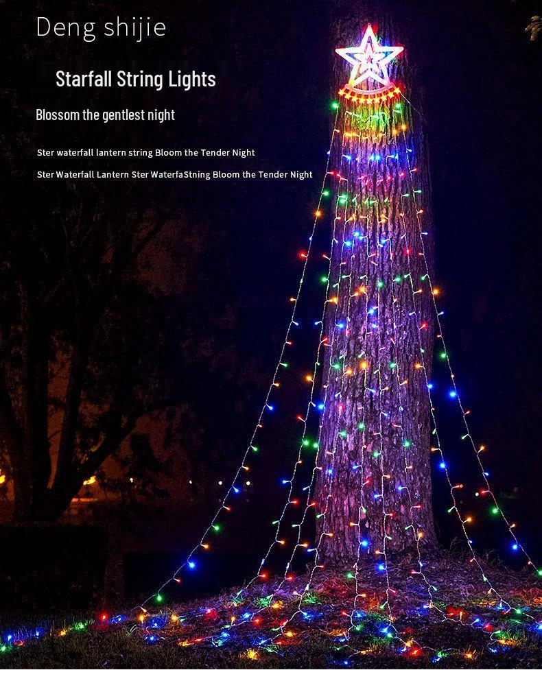 LED Five-Pointed Star Christmas Tree Outdoor Waterfall Lights - Flowing Water Hanging Gardens & Courtyards Decor