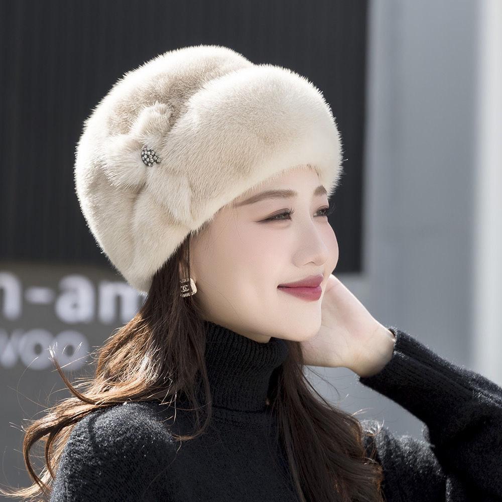 New Style Mom Hat for Women Winter Imitation Mink Fur Hat  Fashionable Leather Warm Hat  Middle Aged and Elderly Fur Tomb Cap Trend