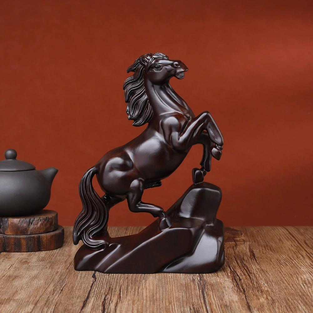 Ebony Wood Carved Horse Ornament Wealth Lucky Zodiac Horse Decor for Home/Office Desk Chinese Feng Shui Craft Gift