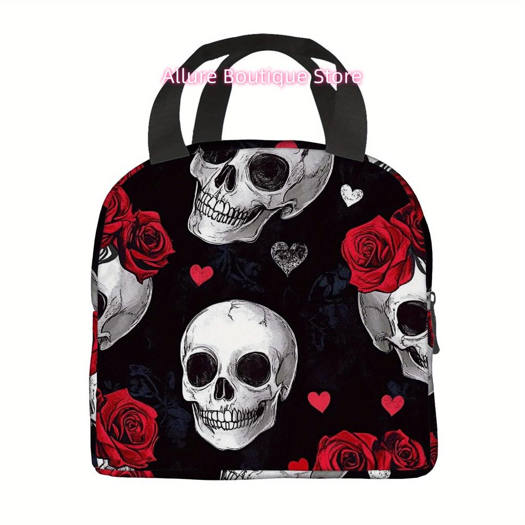 1pc Gothic Thermal Insulated Bag - Skulls, Roses & Hearts Design Thermal Insulation Bag, Non-Food Contact, Portable Thermal Leak
