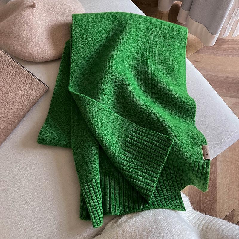High-grade 100 Wool Scarf Women's Winter Thickened Warm High-end Sense Simple Monochrome Knitted Versatile Scarf Gift