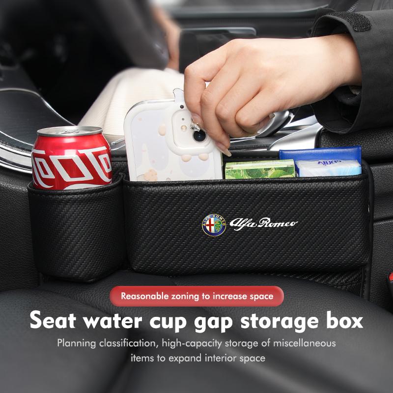 For Alfa Romeo Multifunction Car Seat Gap Storage Box Water Cup Holder Card Bag GT Stelvio F1 Brera Volante Tonale Gloria Disco
