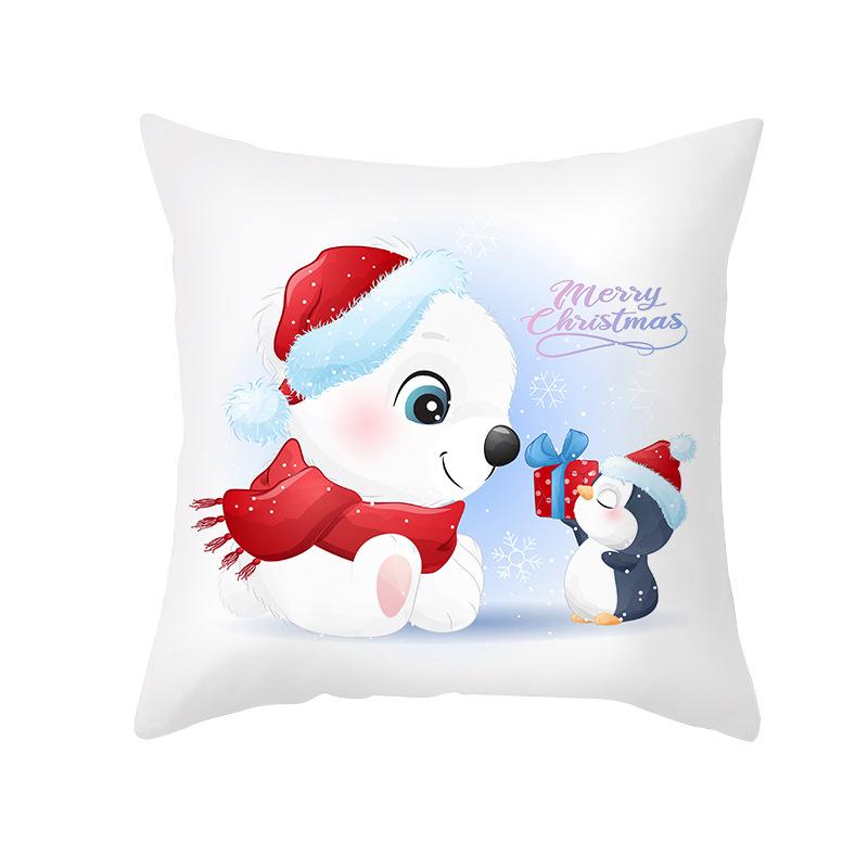Cartoon Watercolor Christmas Pillow Cover Printed Cute Christmas Snowman Sofa Cushion Pillow Cover Home