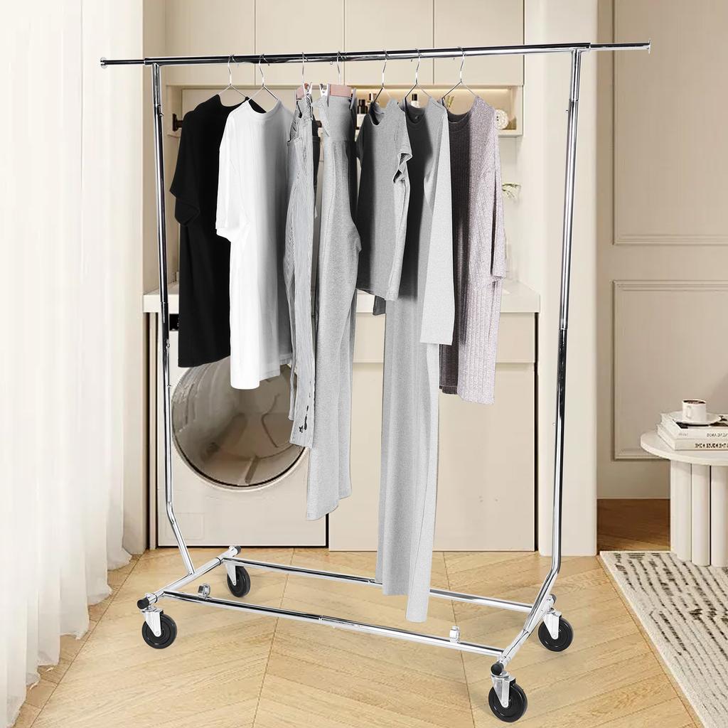 Metal Garment Rack with Lockable Wheels Adjustable Rolling Garment Rack Portable Wardrobe Sturdy Coat Rack for Hanging Clothes
