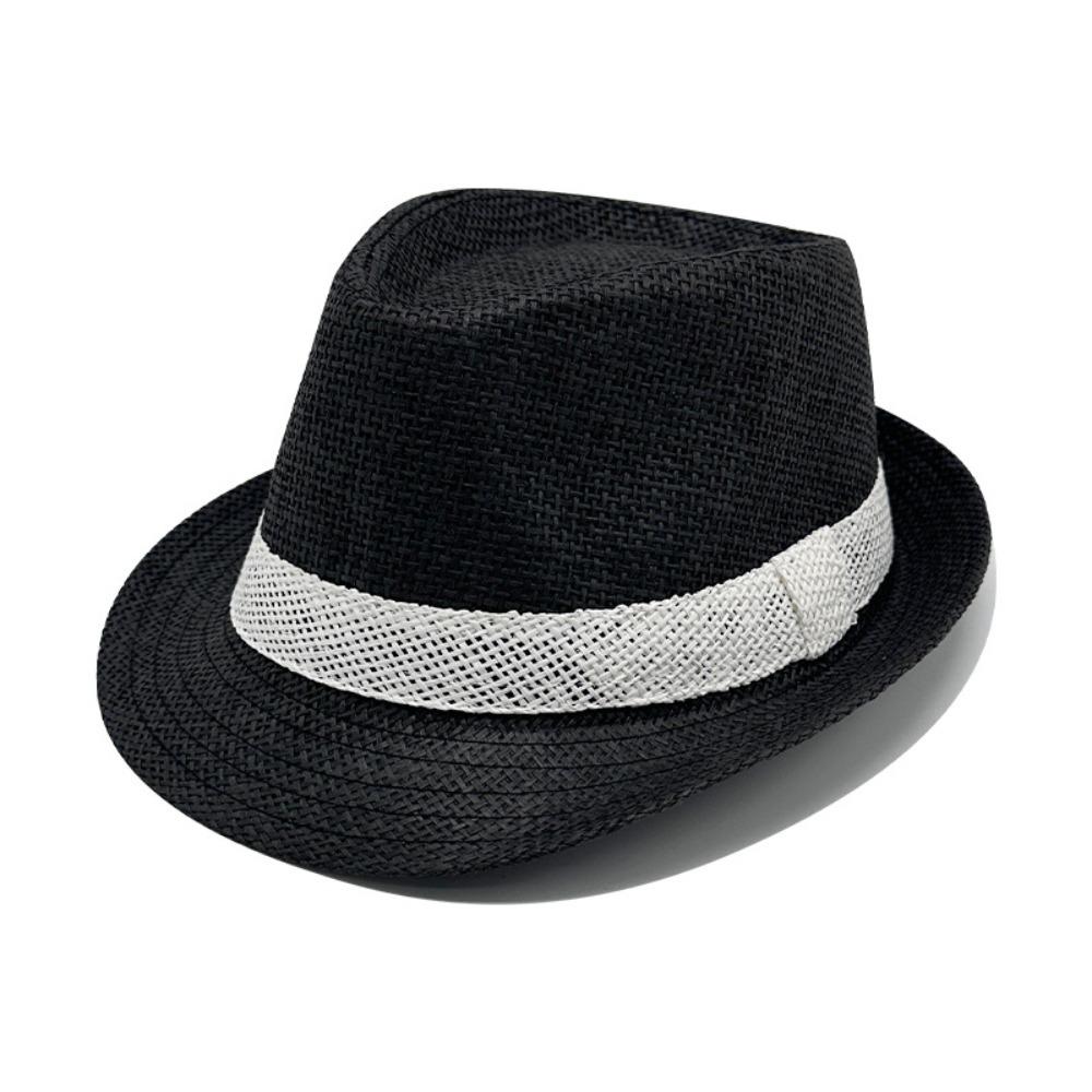 Solid Color Jazz Hat Woven Stripe Panama Cap New Sunshade Hat  Men Women
