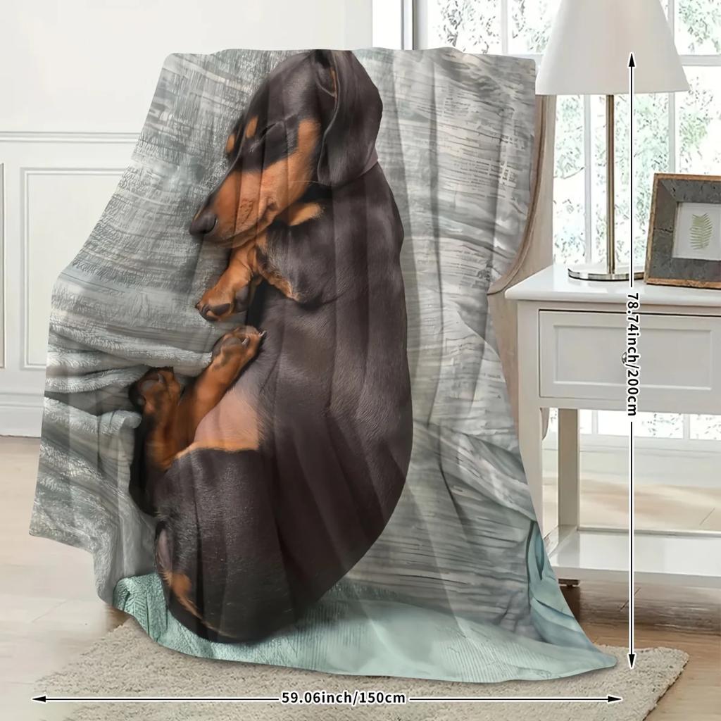 Adorable Dachshund Flannel printed blanket suitable for all seasons suitable for living room office sofa and travel
