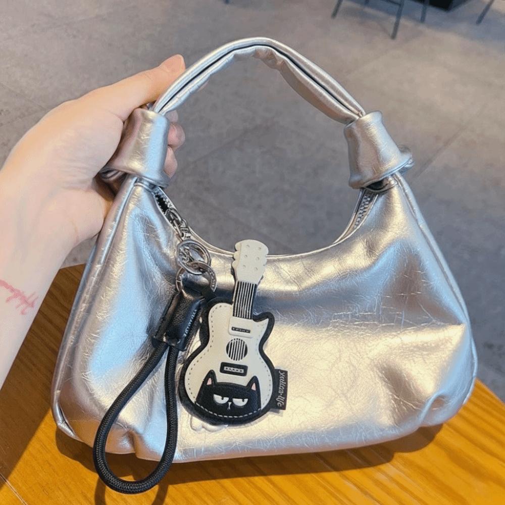 Guitar Cat Keychain with Carabiner Wear-resistant Cartoon Violin Keychain PU Leather School Bag Charm Piano Cat Keyring