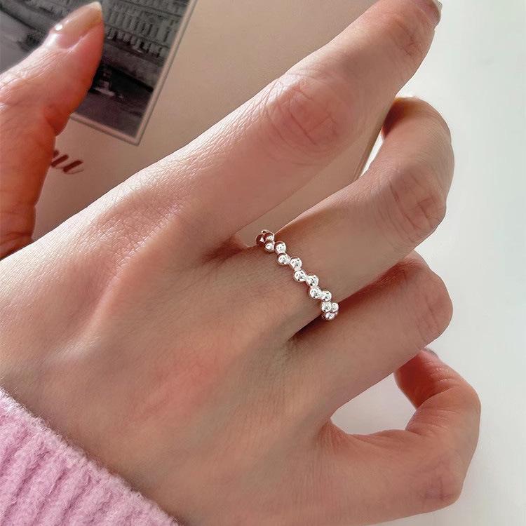 Sweet Hollow Floral Adjustable Stackable Ring with Irregular Beads for Women - Unique Personality Design Open Adjustable