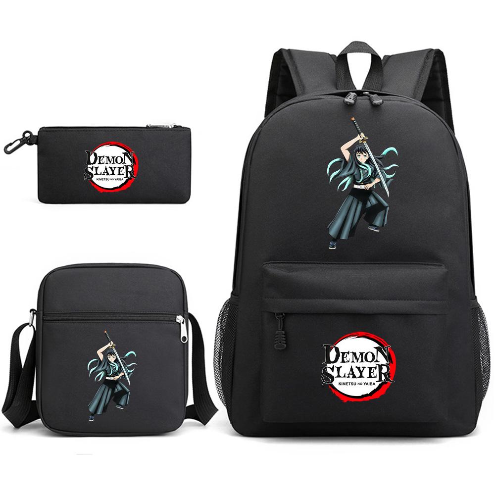3Pcs/set Anime Demon Slayer Printed Backpack with Shoulder Bag Pencil Case for Teenager Student Boy Girl Waterproof Schoolbag