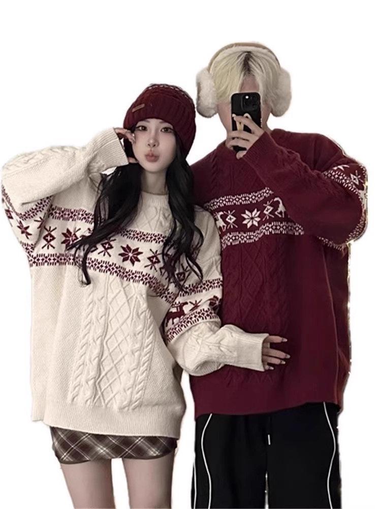 Nordic Faroe Islands Reindeer Christmas Pullover for Men & Women - Retro Cable Knit Sweater for Autumn/Winter