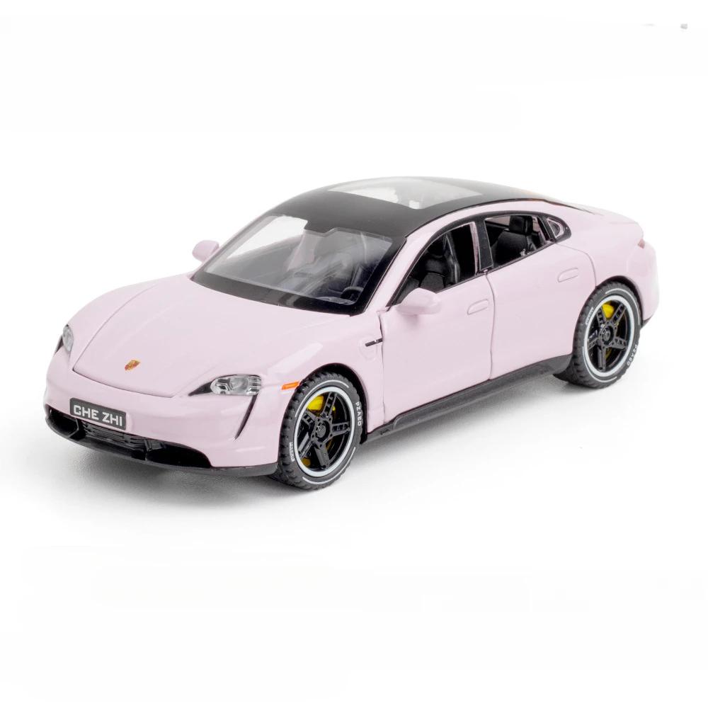 

1/32 Porsche Taycan цинковый сплав литой автомобиль модель игрушка высокая имитация транспортного средства со звуком свет резиновые шины коллекция масштабная модель для мальчика розовый