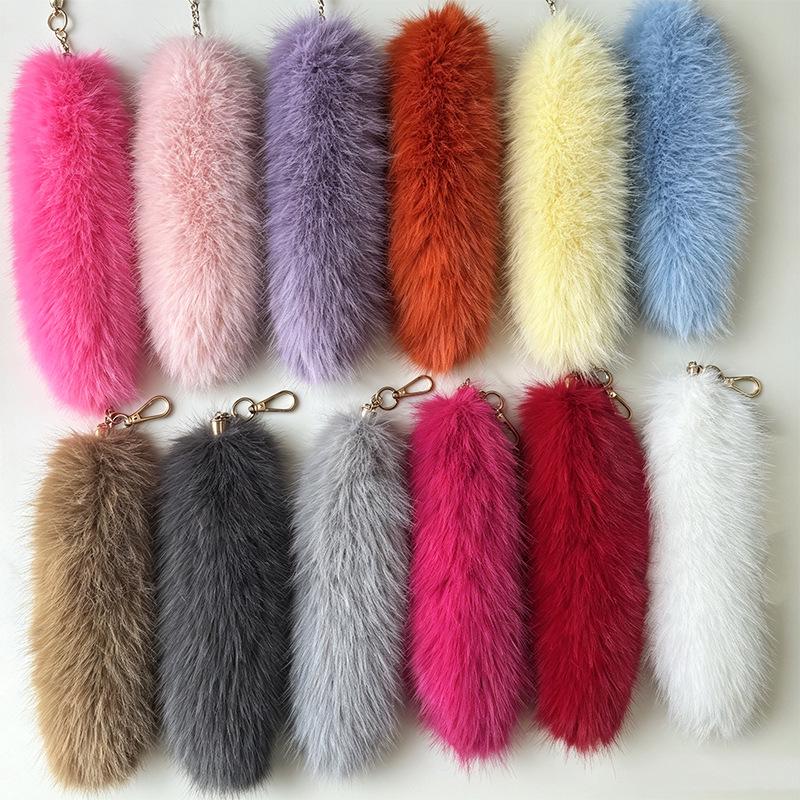 25cm Faux Fox Fur Tail Pendant Keychain for Bags & Accessories