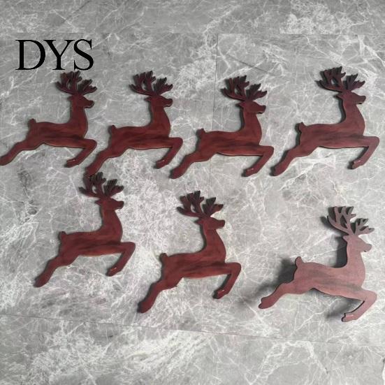 Easy Install Christmas Entryway Decor 7Pcs Wooden Silhouette Lights with Warm Backlight, LED Reindeer Lighted Winter Scene for Living Room Santa
