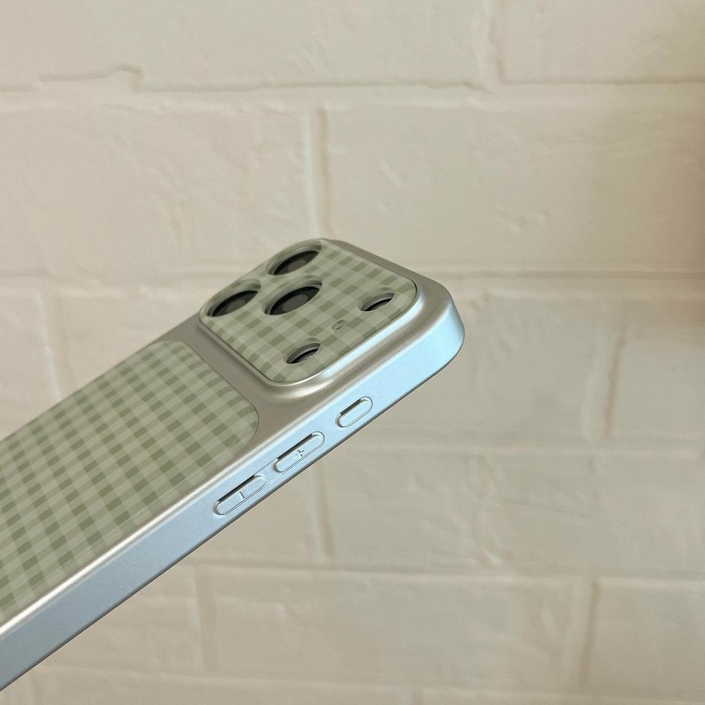 Acrylic Ice Feel Light Green Plaid Phone Case for Apple