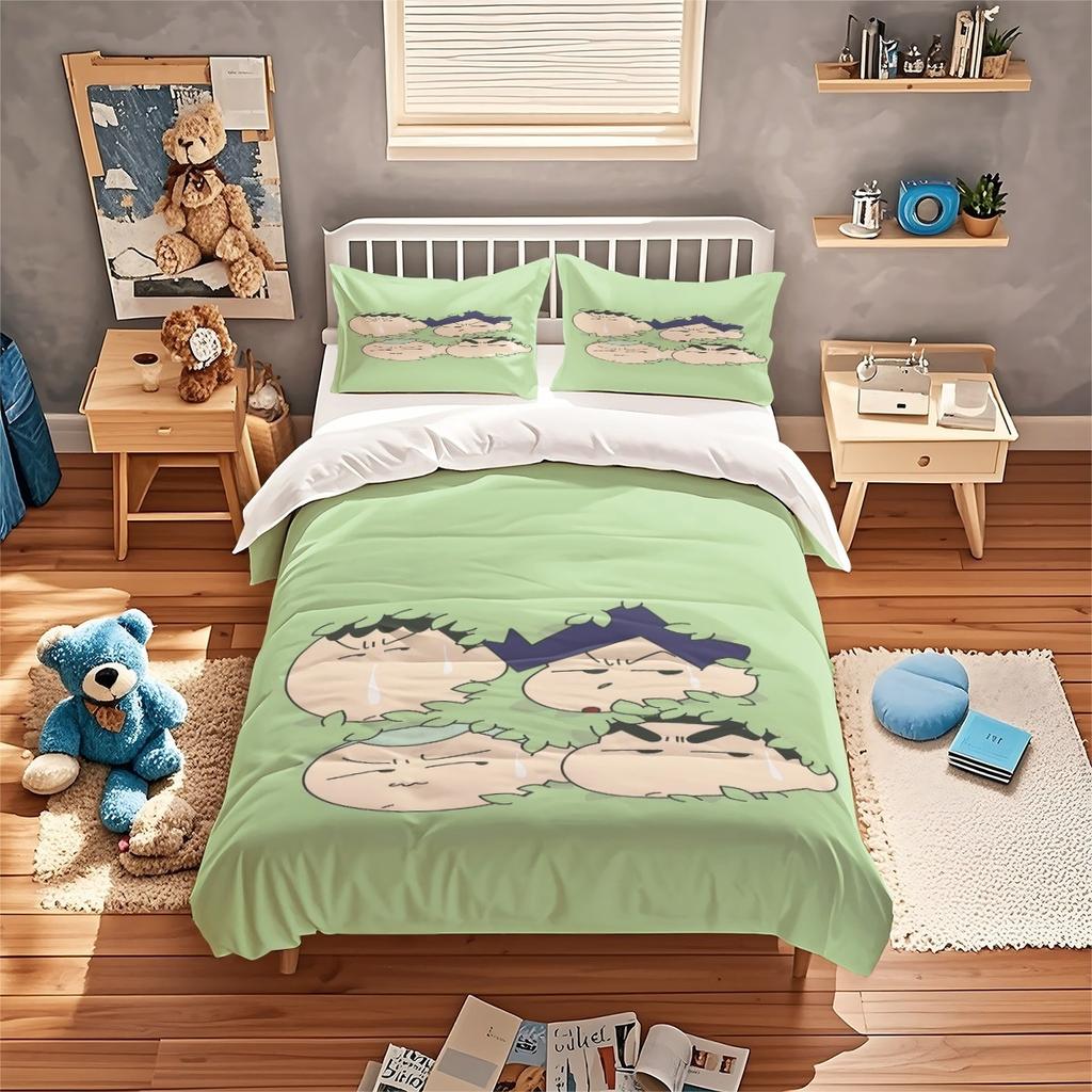 Cartoon C-Crayon Shin Chans Bedding Set Anime Duvet Cover Pillowcase For Kids Adults Bedroom Decor Gif Single Double Large Sizes
