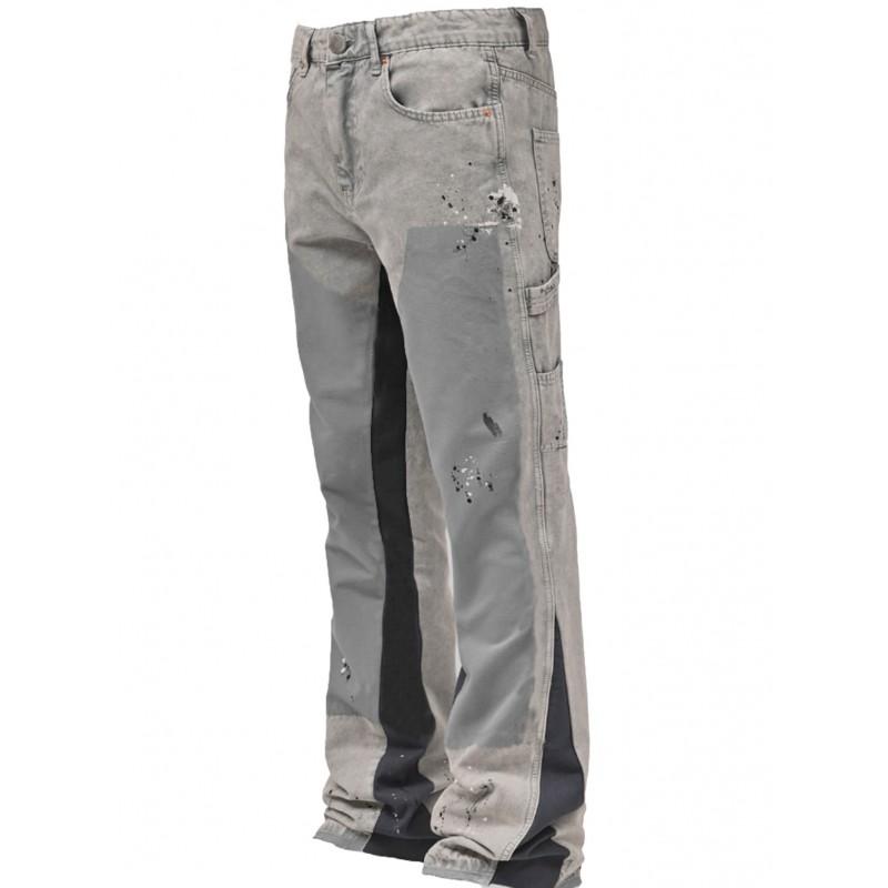 Herre Stræk Denim Cargo Bukser Med Patchwork Detalje Afslappet Pasform Vide Bukser Afslappet Streetwear