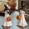 Indoor Haunted House Supplies Halloween Ghost Dog Figurine, Wizard Hat Pumpkin Resin Statue, Cute Tabletop Decor Puppy Ornaments for Entryway