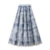 Blue Mesh Skirt Summer Sweet Long Tulle Cake Skirt Women Fashion Half Length Skirt