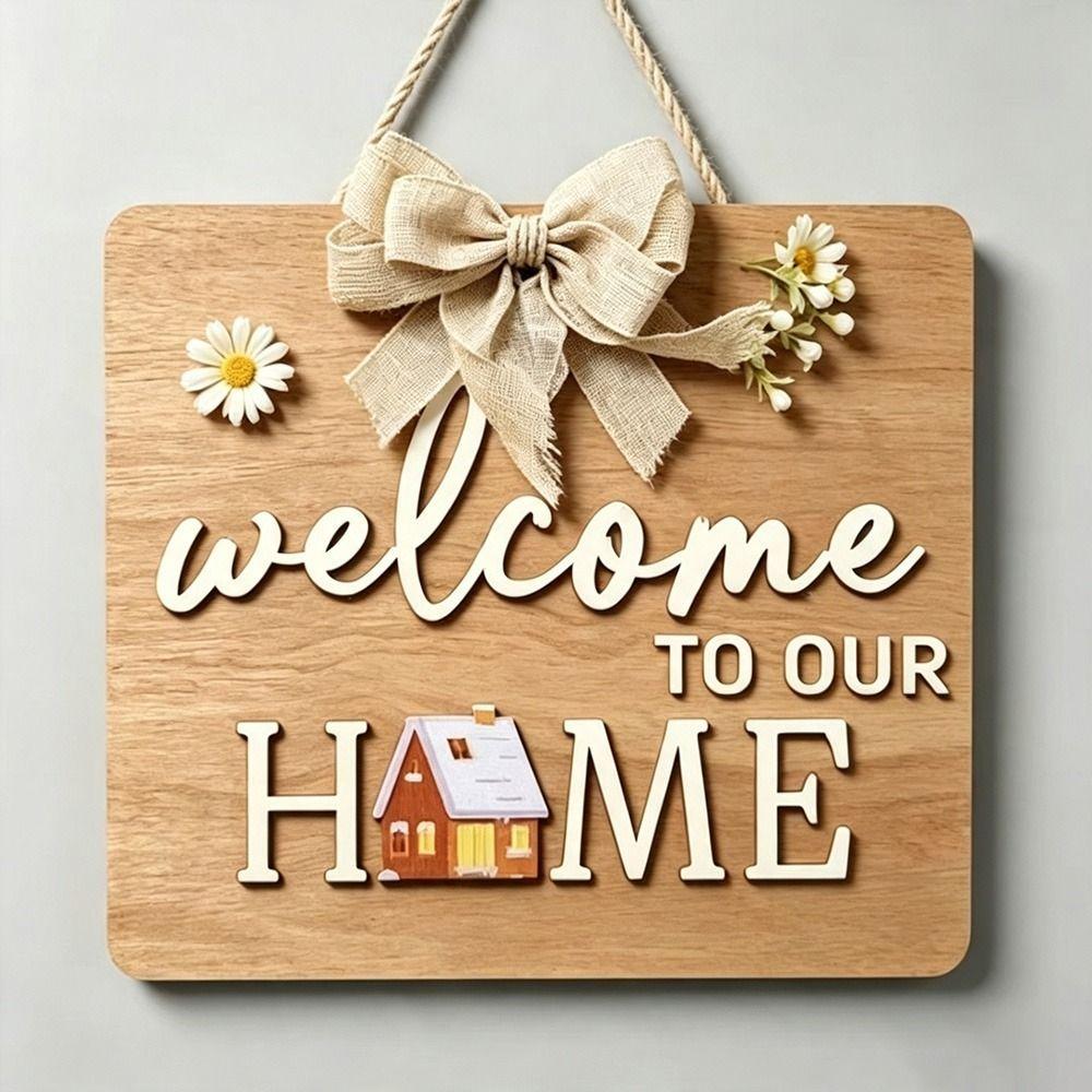 Floral Pattern Wooden Door Sign 2D Flat Hanging Wooden Board Round Doorplate Holiday Decorating