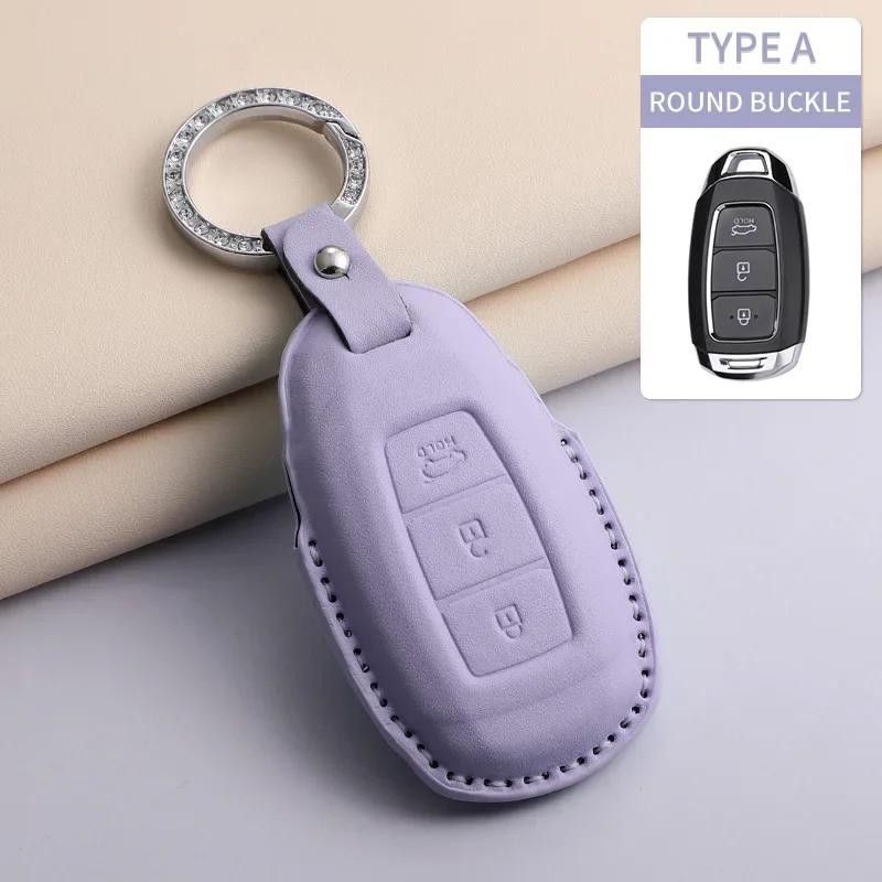 PU Leather Car Key Case Cover Holder Keychain Protective Shell for Hyundai Creta Ix35 Ix45 I10 I30 I40 Remote Key