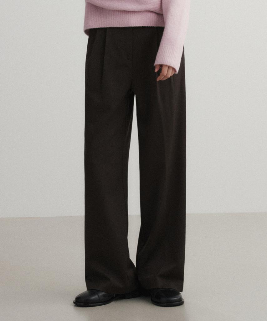 SUARE WOMEN Wool Double-Pleated Semi-Wide Slacks Brown