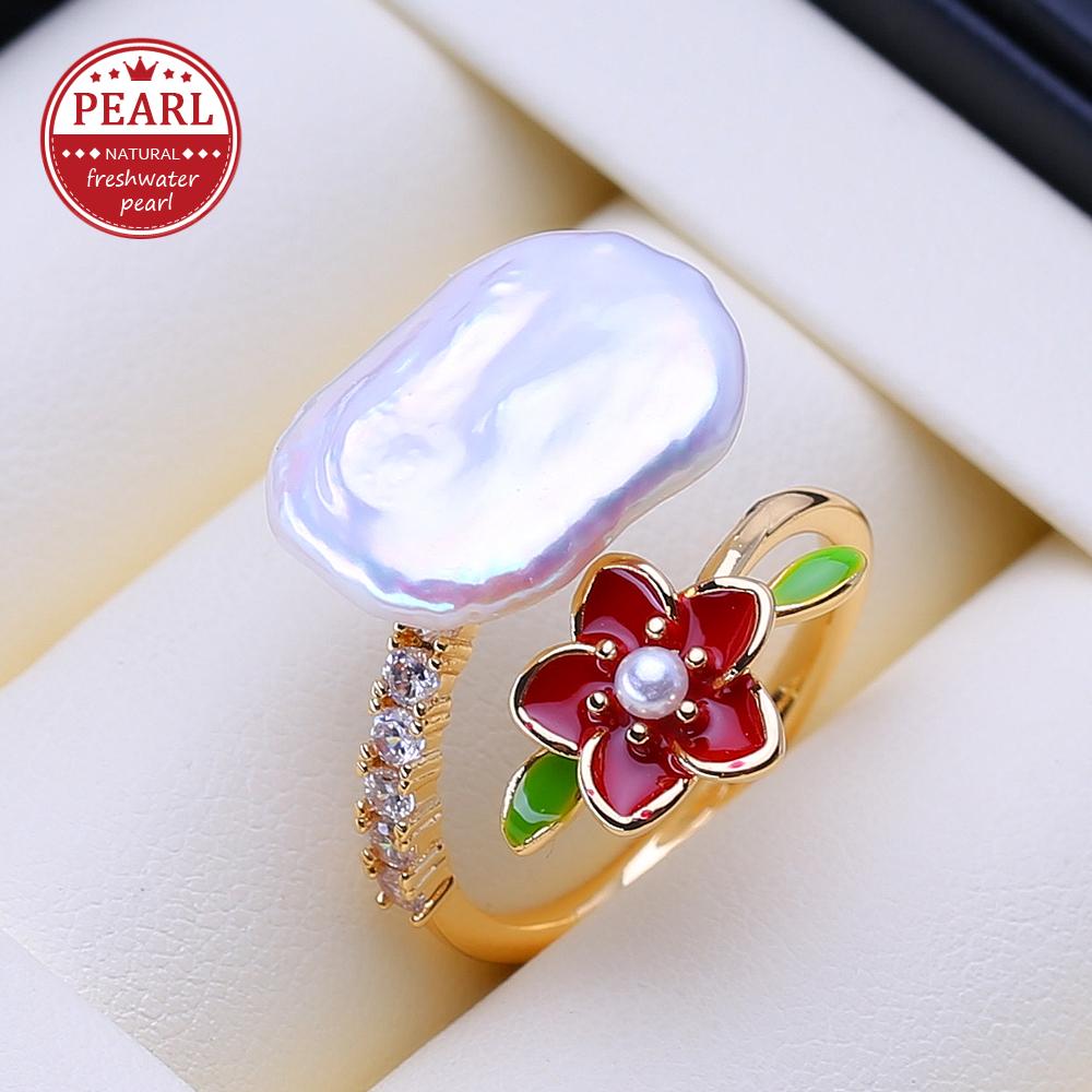 

LSOOYH Natural Freshwater Big Baroque Pearl Rings For Women Classic Gold Silver Color Wedding Ring Anniversary Birthday Gifts adjustable золотой