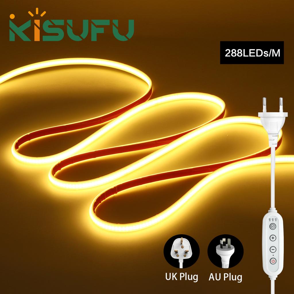 220V 230V Dæmpbar COB LED Neon Striplys EU/AU/UK Stik Sæt Super Lys Stærk 288LED/M Fleksibel Klæbestrimmel Indendørs Udendørs Dekoration