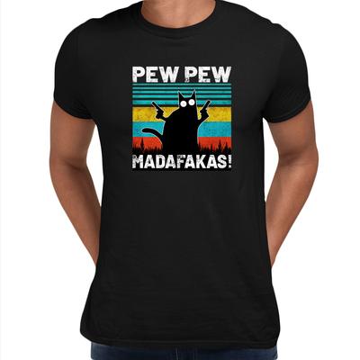PEW PEW MAD T-shirt drôle vintage Chat Chaton rétro Cadeau de Noël Hauts unisexes