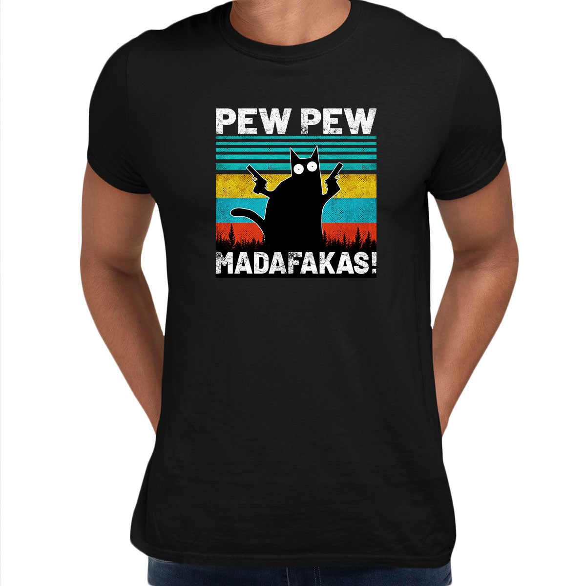 

PEW PEW MAD Vintage Funny T-Shirt Cat Retro Kitten Xmas Gift Unisex Tops XXXL чорний