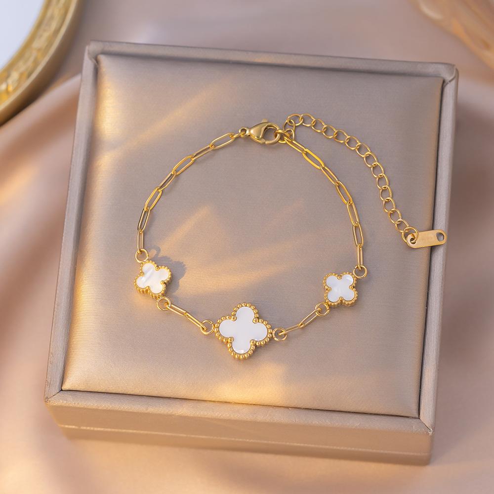 Light Luxury Non-fading Titanium Steel Four-leaf Clover Mother-of-pearl Five-flower Bracelet 18K Internet Celebrity Same Classic Bracelet