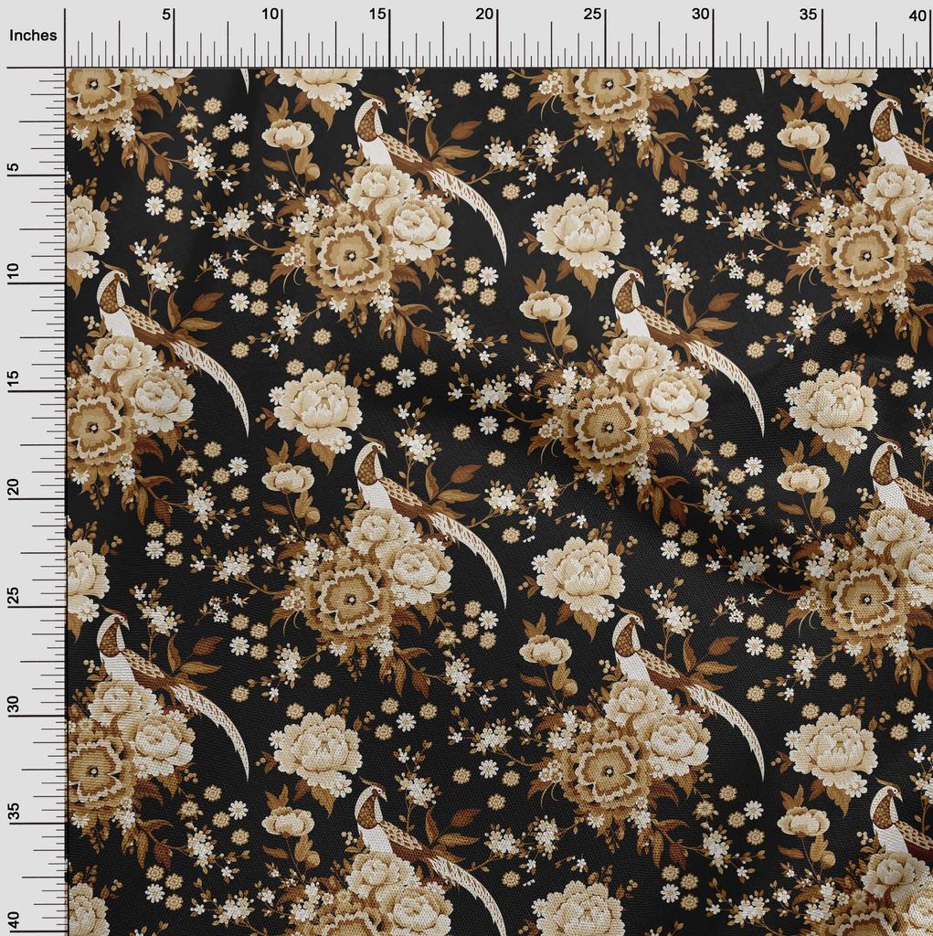oneOone Cotton Flex Brown Fabric Asian Chinese Craft Projects Decor Fabric Printed By The Yard 40 Inch