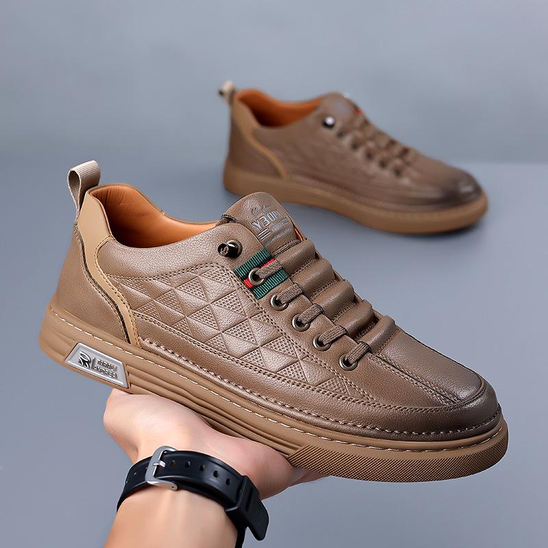 Men's Breathable White Leather Casual Sports Shoes - Soft Sole, Trendy Korean Style