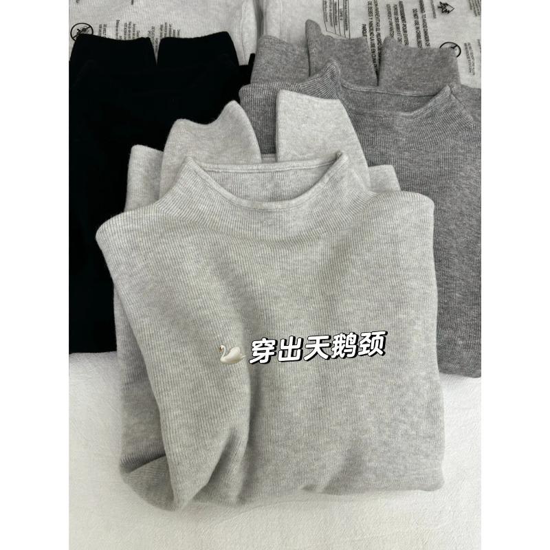 Autumn and winter milk blue soft waxy semi-turtleneck stacked solid color sweater women's inner bottoming shirt simple knitted top