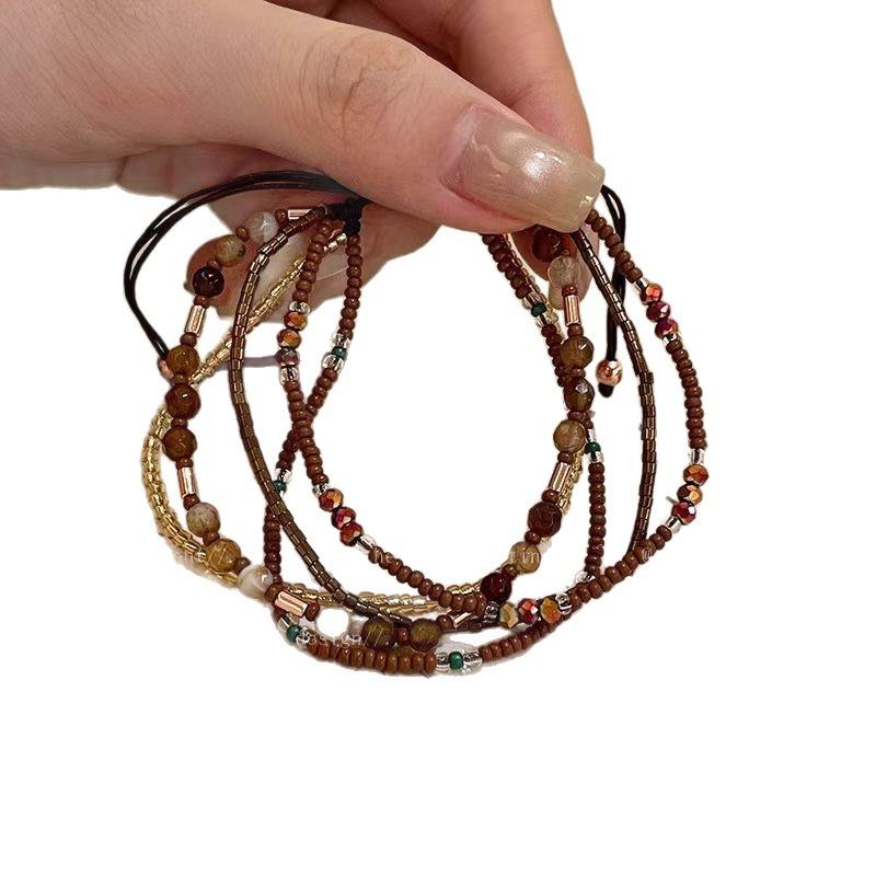 Maillard Multi-Layer Beaded Bracelet Women'S Retro Bohemian Niche Exquisite Jewelry Ethnic Style Stacked Bracelet