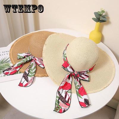 Elegant French Vintage Style Women'S Sun Hat with Floral Bow, High-Quality Paper Straw Sun Protection Beach Hat for Summer Vacation