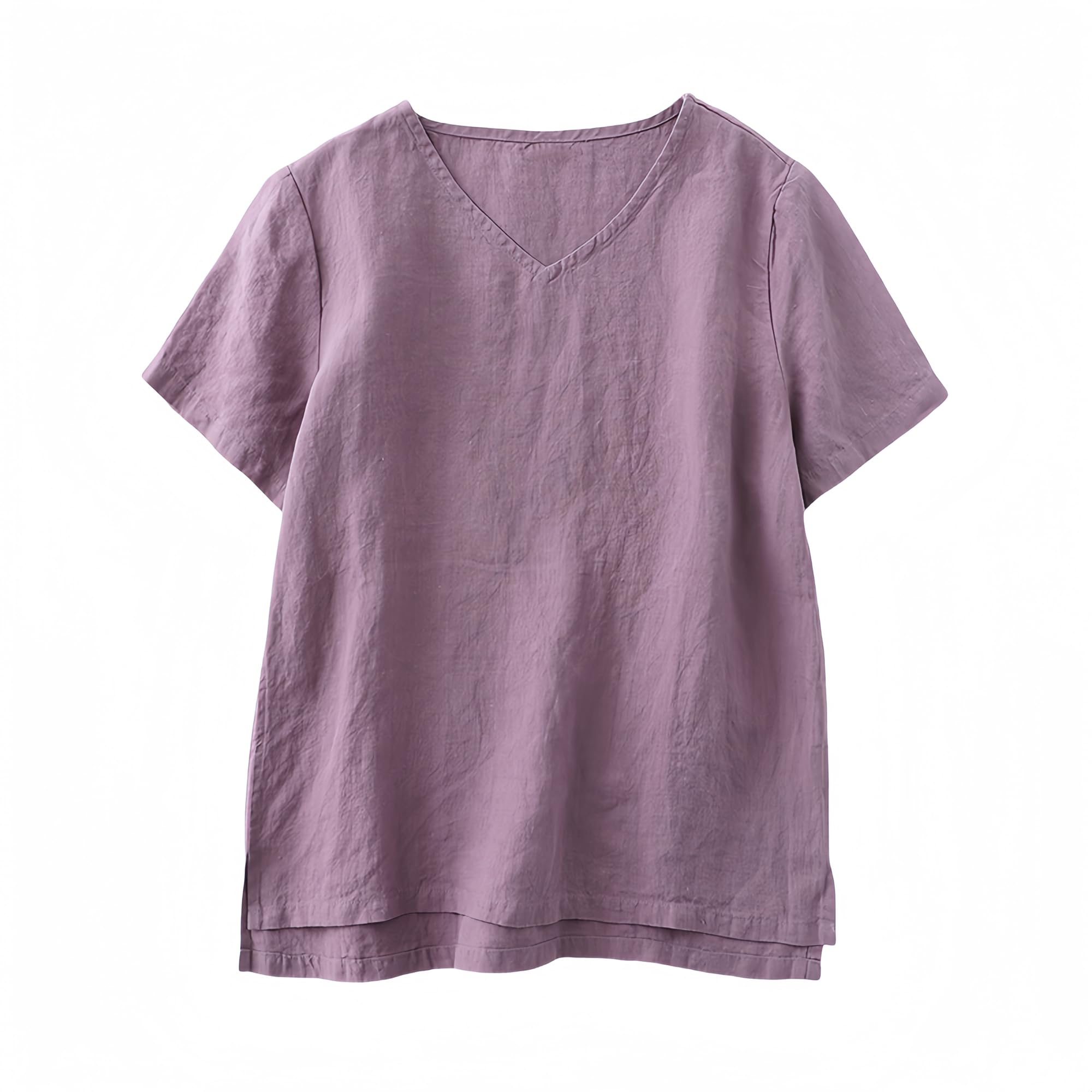 

Linen Blouse Short Sleeve Blouse Plain Office Body Covering Pajamas Loungewear Quick Drying Antibacterial Summer Top Purple M [YASHIGE] T-shirt фиолетовый
