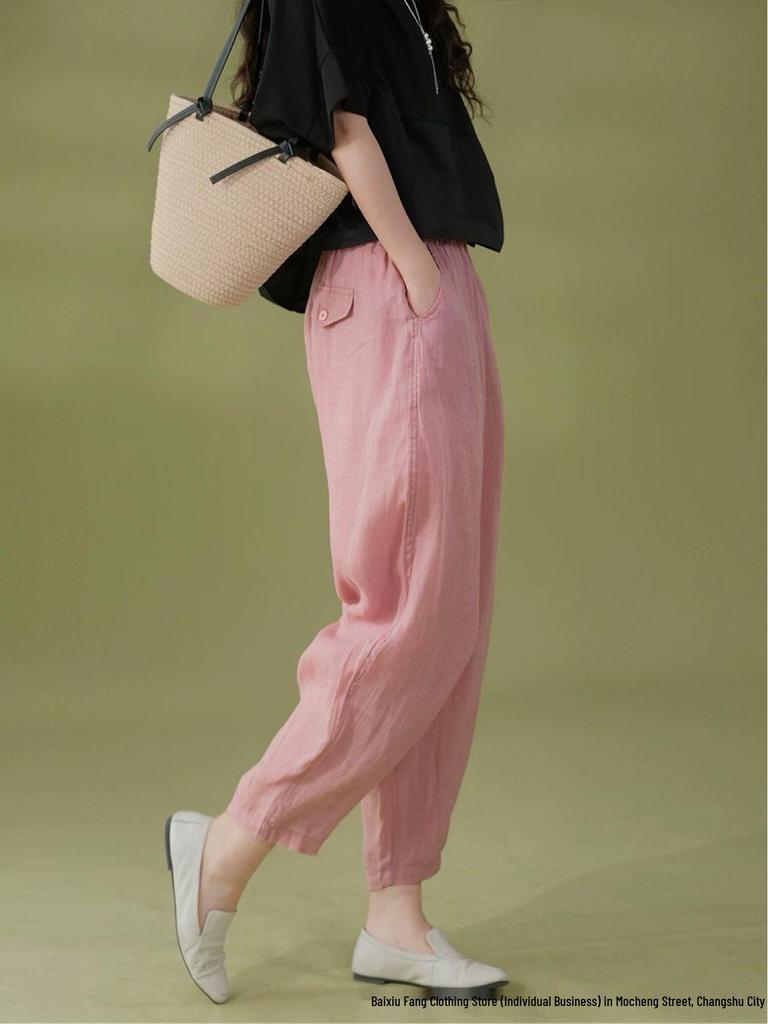 2026 Spring Linen Elastic Waist Casual Pants - Artistic, Simple, Versatile