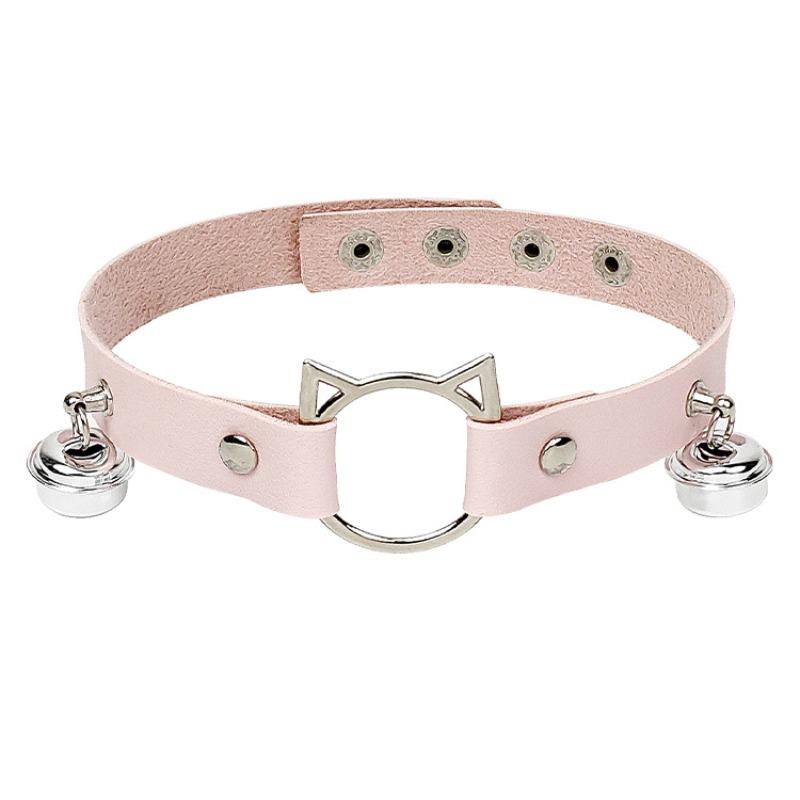 European and American personality cat head leather collar neck strap, Harajuku PU punk bell necklace jewelry performance collarbone chain