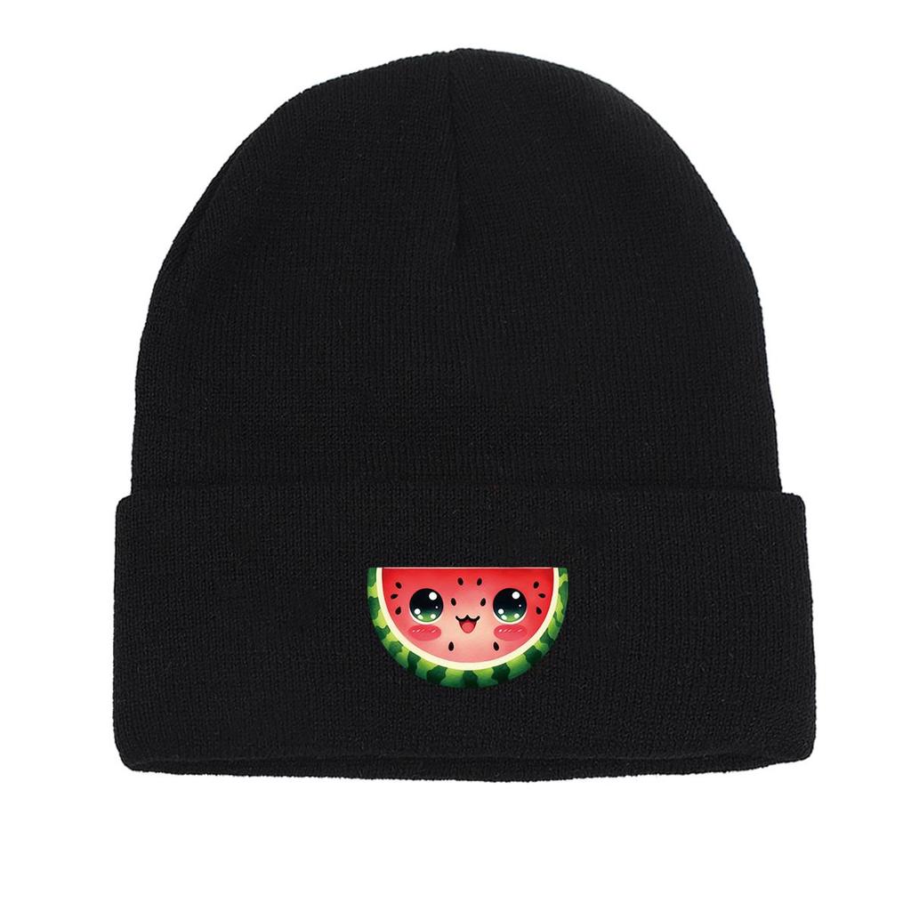 Cartoon Watermelon Warm Knitted Hat Beanie, Fruit Skullies Beanies Autumn Cuff Solid Bonnet Knit Hat Beanie