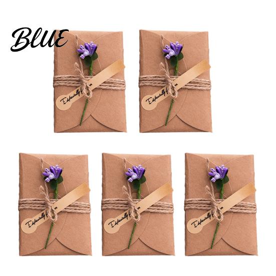Romantic Sunflower Rose Greeting Cards 5Pcs DIY Dried Flower Cards, Handmade Note with Artificial Flowers, Jute Twine Personalized Message Flowers