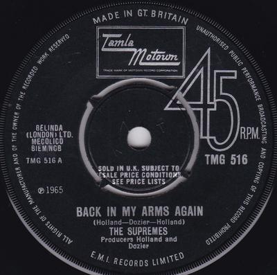 7inch Single SUPREMES - Back In My Arms Again TMG516 Tamla Motown 1965 UK Soul/Funk Gebruikt