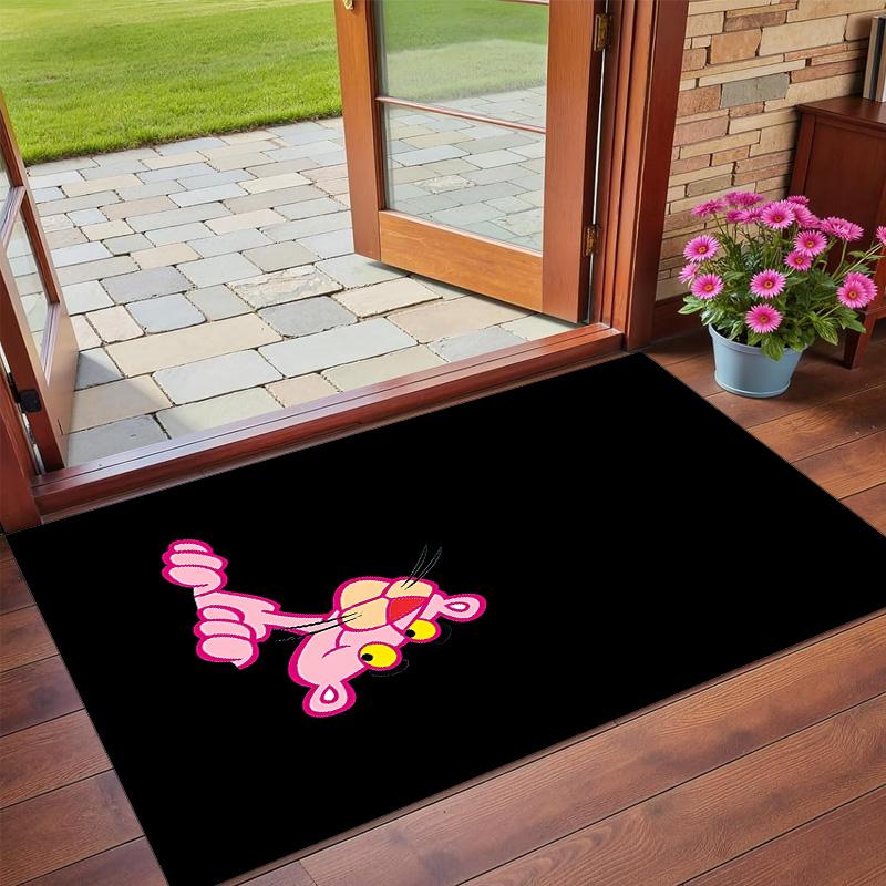 Anti‑Slip Crystal Velvet Floor Rug, Pink Panther Design Carpet for Indoor Living Bedroom Home Decoration