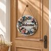 Spring Flower Wreath Welcome Sign, Independence Day Patriotic Hanging Plaque, Round Wooden Door Hanger Decoration for Indoor Outdoor
