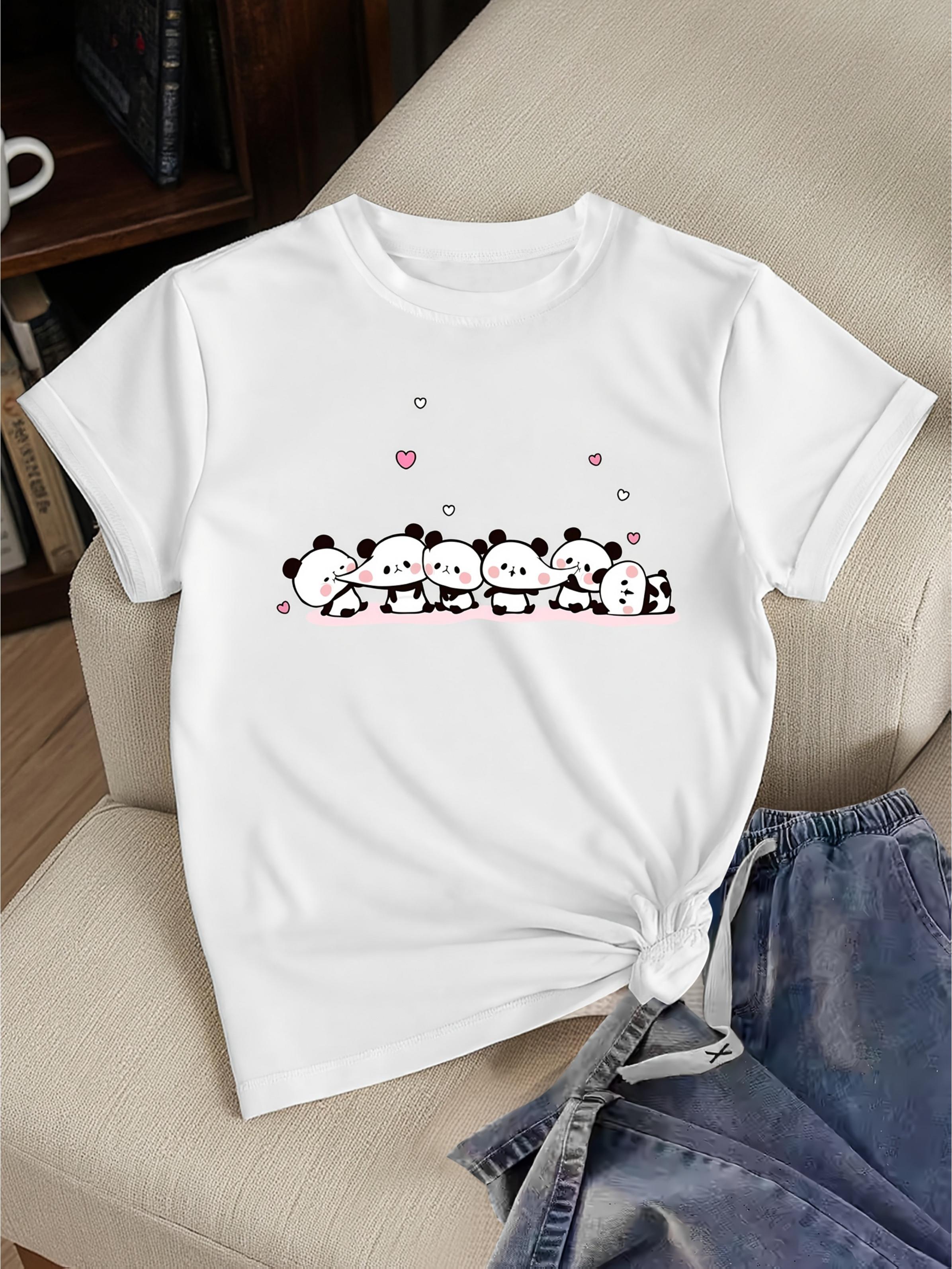 

WomenS Cute Panda Heart Stars Everyday with Crew Neck Panda Lovers Harajuku Sleeve Womens Clothing Street Aesthetic Clothes S