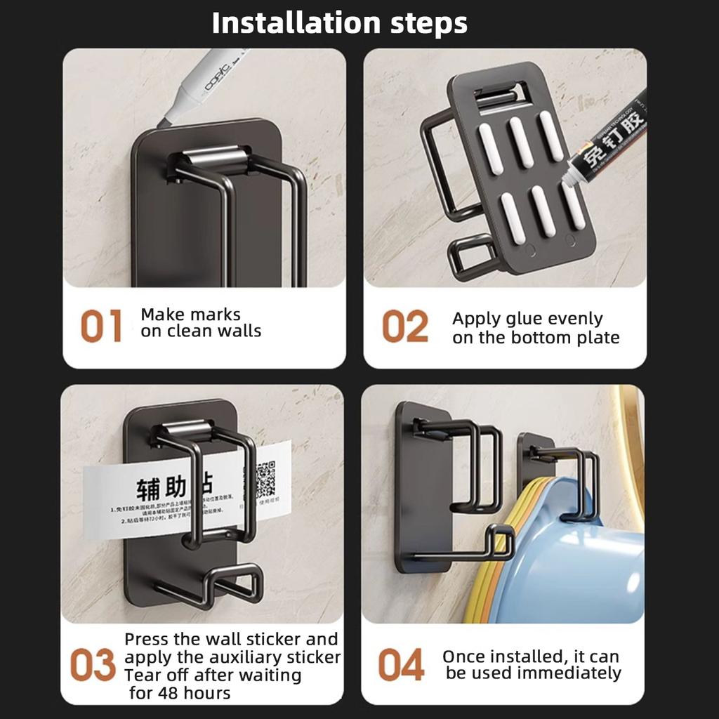 Foldable Hole-Free Sink Rack Wall-Mounted Washing Basin Hook for Kitchen and Bathroom